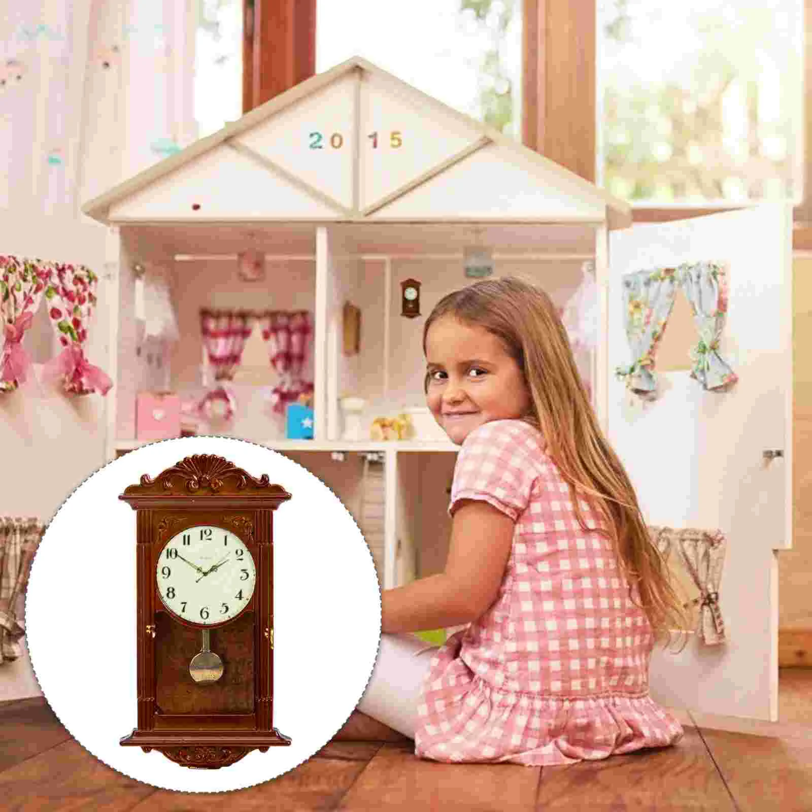 

Toddlers Toys Dollhouse Roman Clock Childrens Miniature Furniture Pendulum Wall