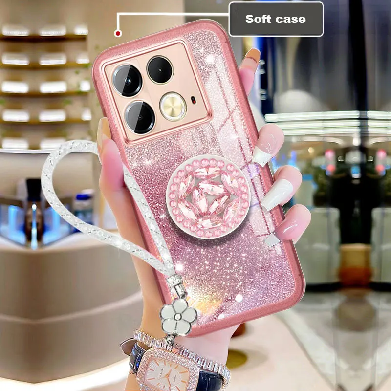 Note40 pro+ Case Luxury lanyard,Diamond Holder Case For Infinix Note 40 30 Pro plus Hot 30i 40 GT 10 pro Cover Glitter with Rope