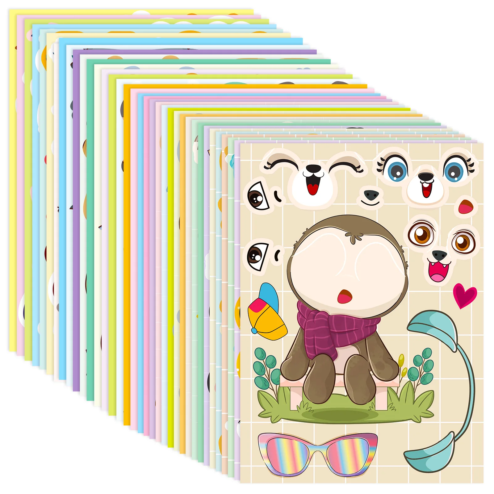 6PCS Fun Puzzle Face Changing Sticker Cartoon Parent Child Interactive Graffiti Puzzle Sticker for Children