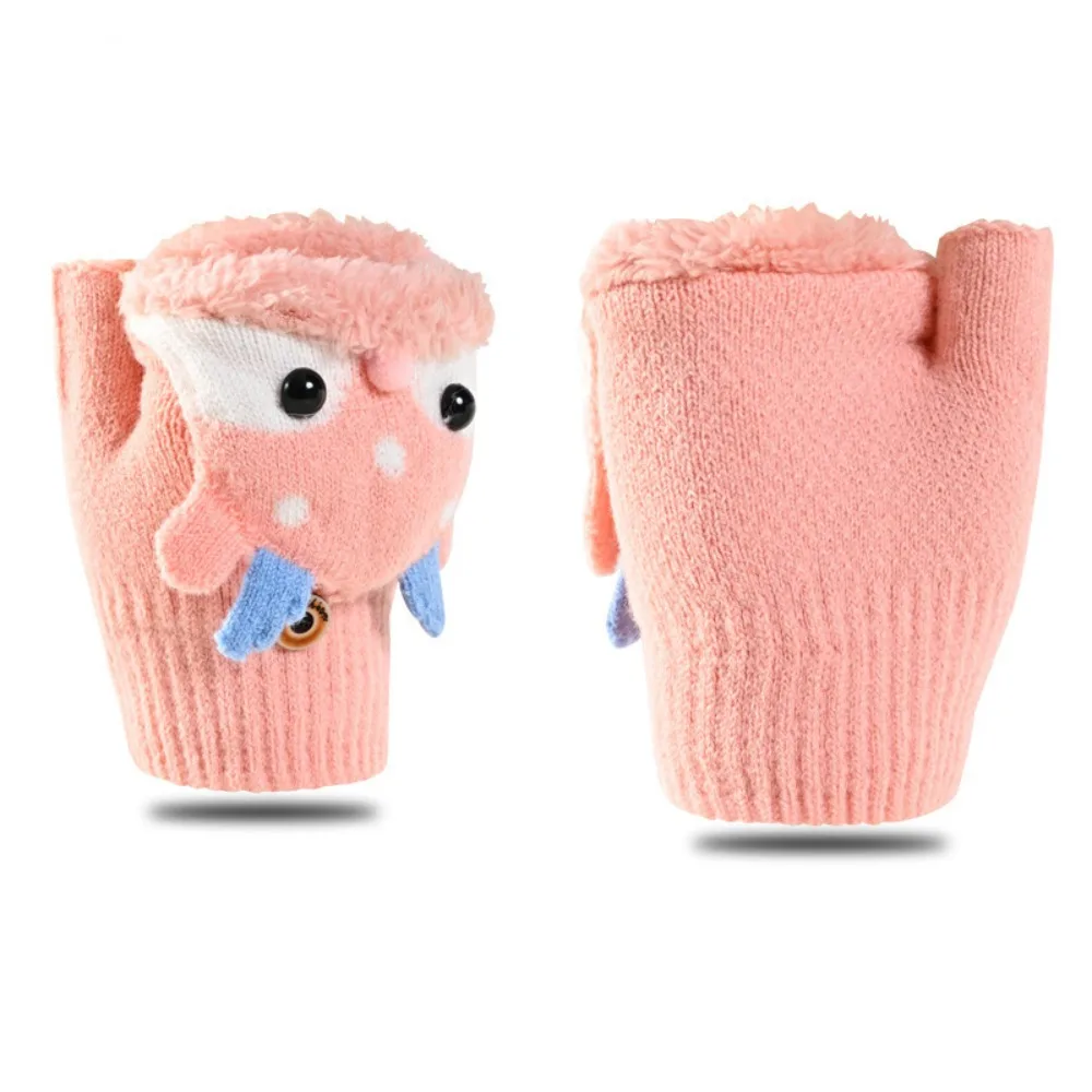 

Cartoon Children Flip Cover Gloves Winter Mittens Korean Style Reindeer Plush Gloves Thicken Warm Half Finger Knitted Gloves