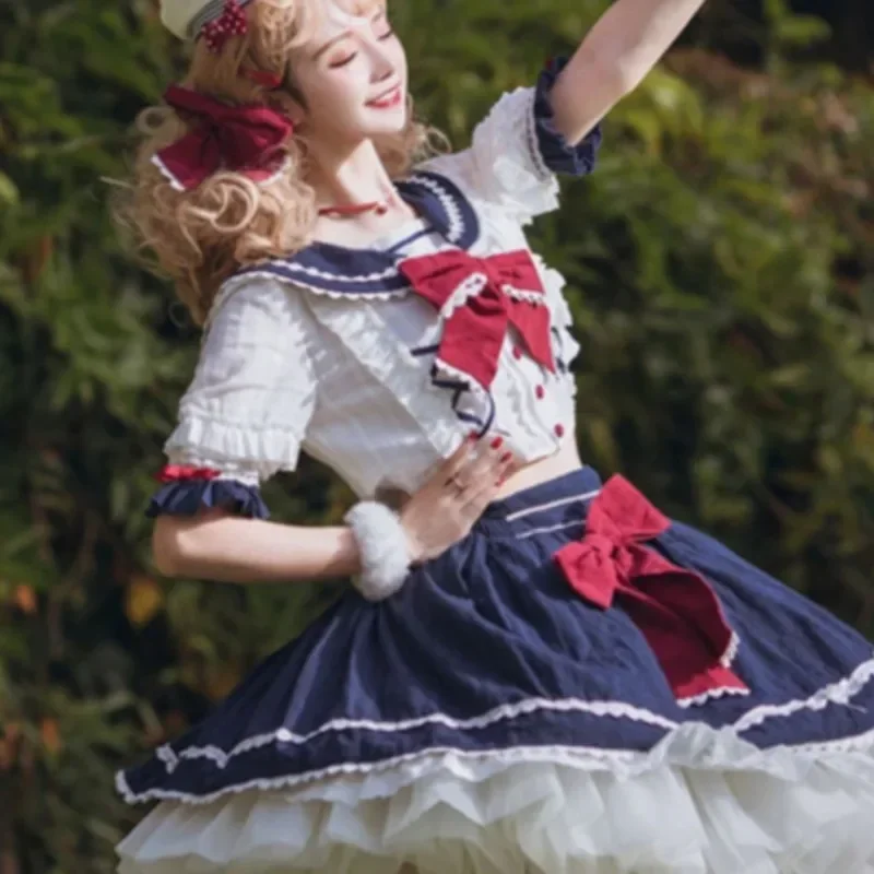 2025 NEW Summer OP Princess Dress Bow Sakura Hime Dresses Lolita Short Sleeved JK Lo Skirt Pleated Ruffle Edge Sailor Suit