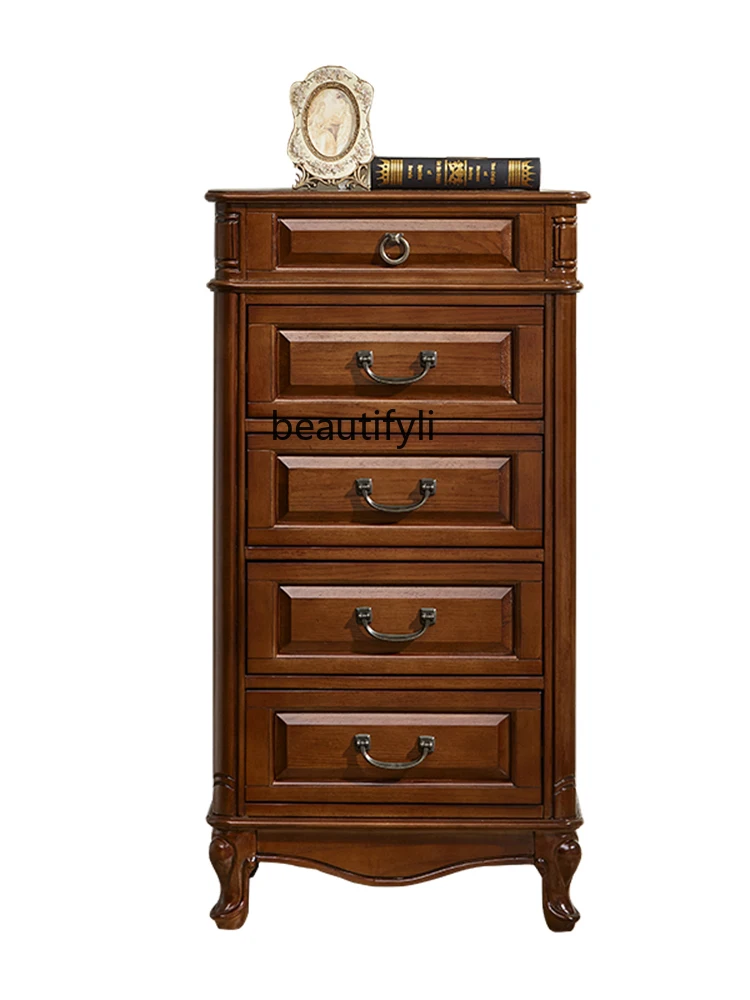 

American-Style Solid Wood Chest of Drawers Bedroom Dressing Table Storage Cabinet with Mirror European Style Storage Cabinet