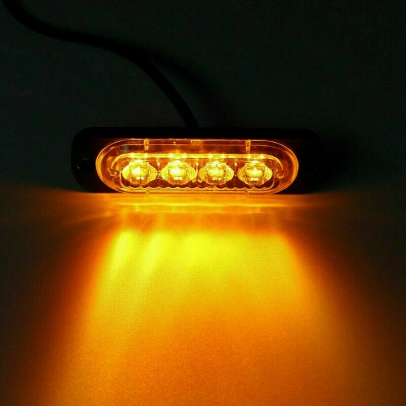 Emergency Strobe Lights Amber Recovery Car 4 Chips LED Lighting Bar Orange Grill Breakdown Flashing 12/24V Amber Led