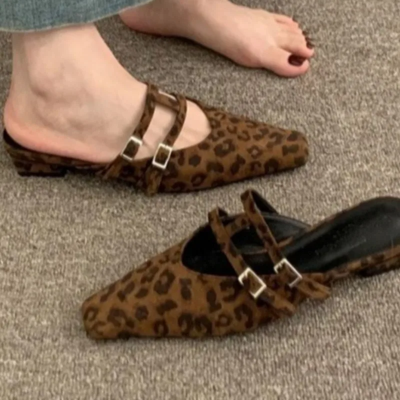 

Леопардовые тапочки на высоком каблуке, женские сандалии с квадратным носком, туфли-лодочки, летняя трендовая дизайнерская обувь, сексуальные женские туфли-лодочки, модельные шлепанцы