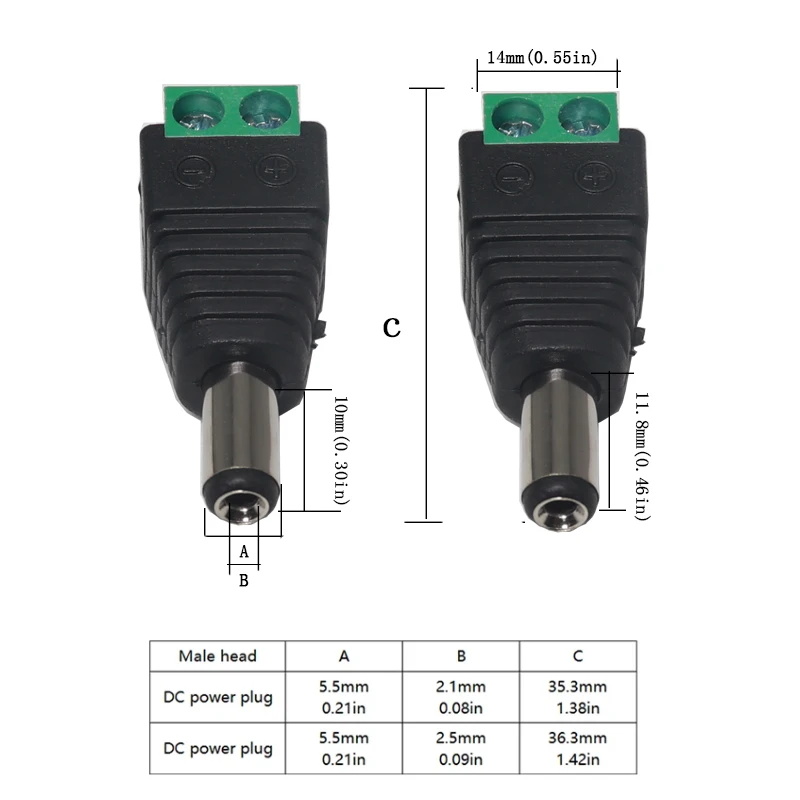 【10-1PCS】12V DC Power Male Plug Jack Adapter Connector Plug for CCTV single color LED Light The socket 5.5X2.1MM/5.5X2.5MM