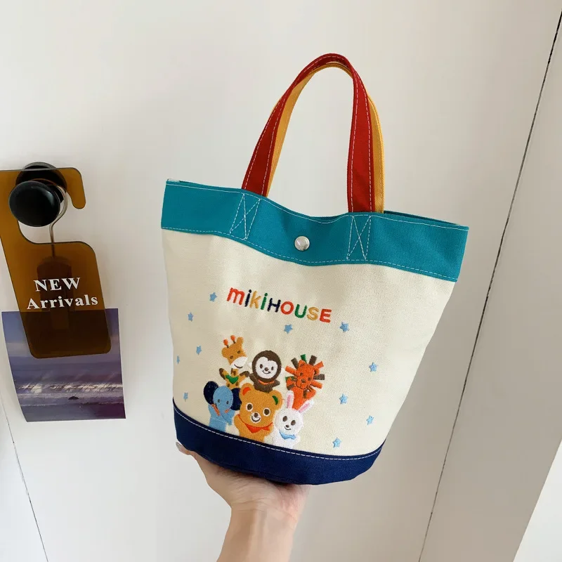 Kawaii Mikihouse Animal Park Canvas Circumcision Girl Cartoon Foldable Large Capacity Oxford Shoulder Embroidered Nylon Bag Gift