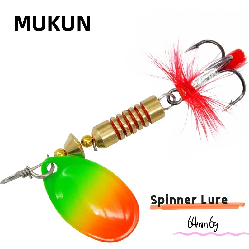 MUKUN 1PCS Rotating Sequins Spoon Spinner Bait Brass High Carbon Steel Hook 6g Wobblers Bass Pesca