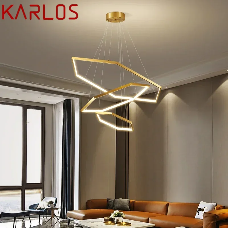 KARLOS Contemporary Brass Pendant Lamp LED 3 Colors Ring Hanging Light Creative Design Decor For Home Living Dining Room