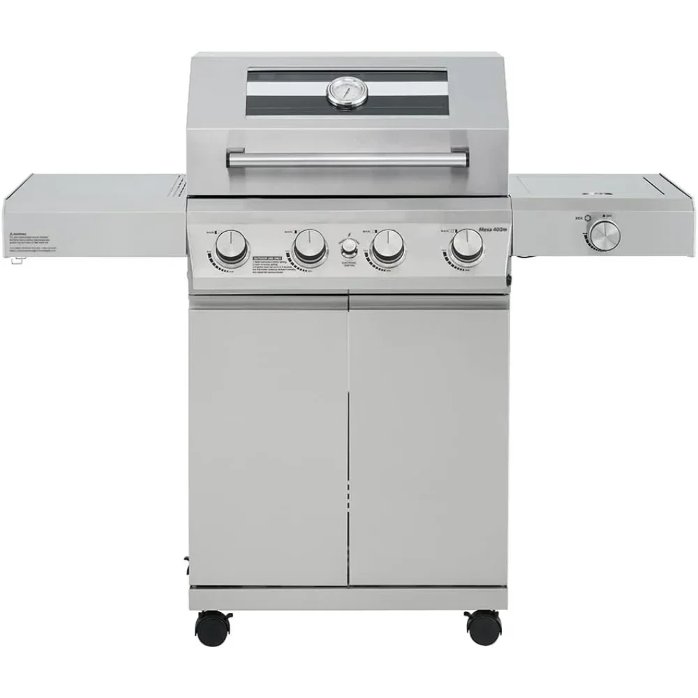 

Larger 4-Burner Propane Gas Grills Bbq, Stainless Steel Heavy-Duty Cabinet Style with Knob Controls Side Burner
