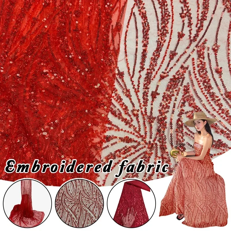 Glitter Sequin Beaded Lace Fabric 90X120Cm French Tulle for Stage Performance Costume Party Wedding Dress Diy