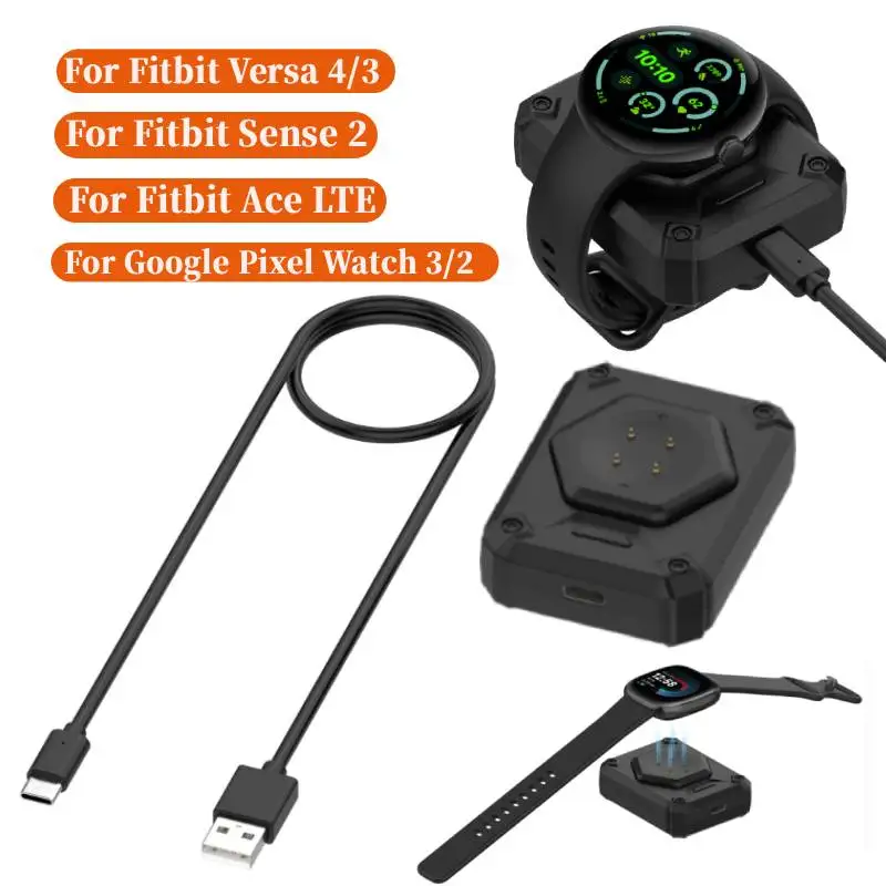 

Беспроводное зарядное устройство для Google Pixel Watch 3/2, USB-кабель для зарядки, зарядная док-станция для умных часов Fitbit Versa 4&3/Sense 2&1/Ace LTE