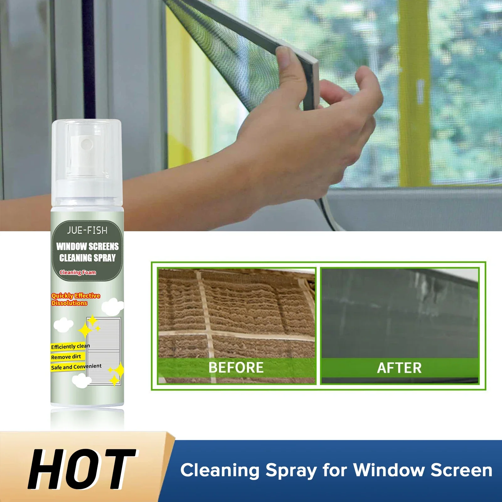 Cleaning Spray for Window Screen Magic Remove Odor Stains Spray Prevent Dust Deep Cleaning Decontamination Mesh Screen Detergent