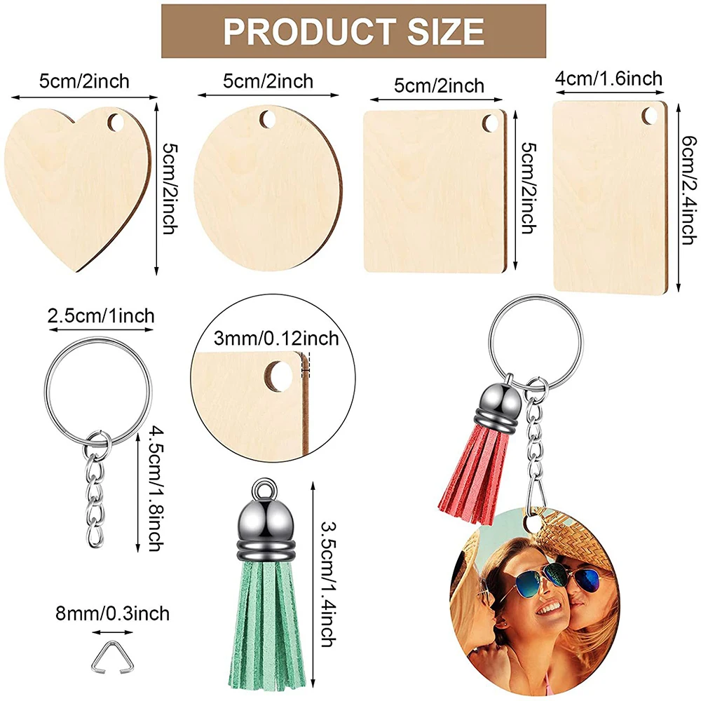 96PCS Unfinished Wooden Keychains for DIY Crafting