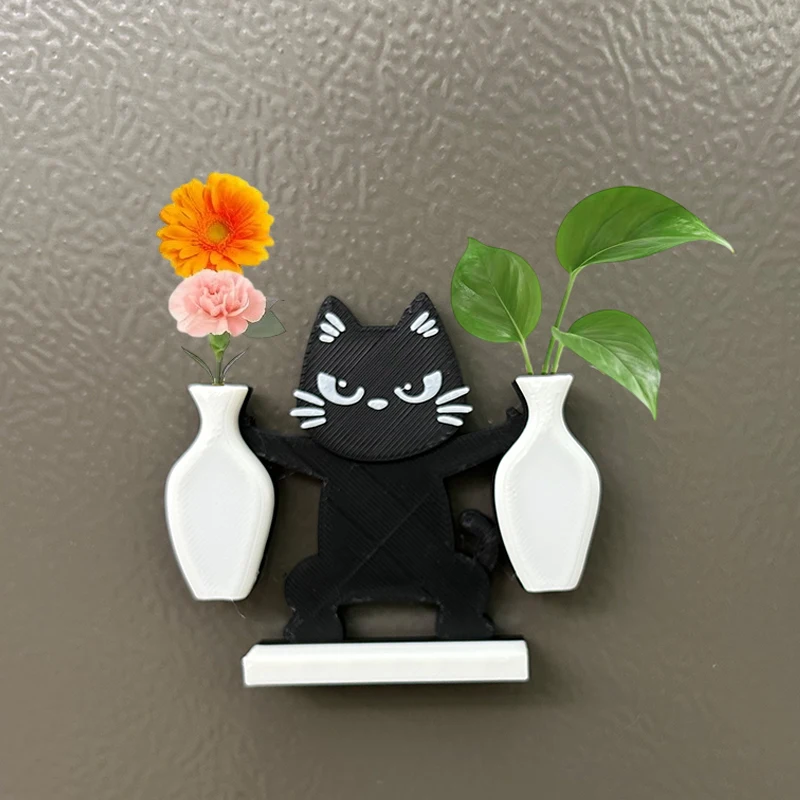 Magnetic Cat Vase Fridge Magnet Whisker Collector Double Mini Vases Animal Shaped Cute Decor for Home Kitchen Refrigerator