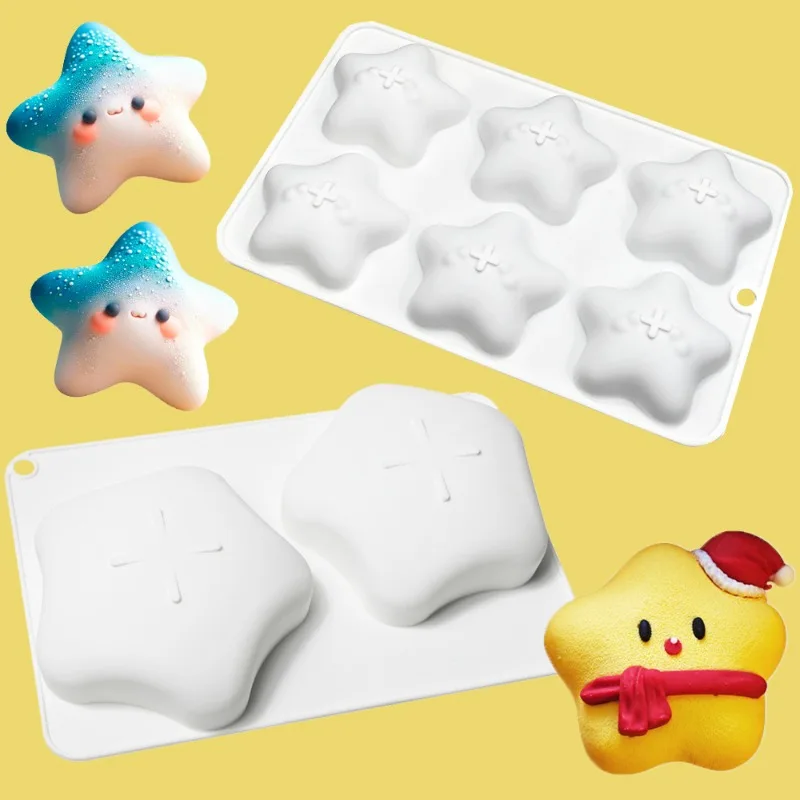 

6 with Stars Kneading Silicone Mold Cartoon Starfish Chocolate Cake Mold Cream Mousse Baking Tool Cake Decorating Tools