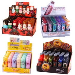 Botella de bebida bonita, bálsamo labial con sabor a Soda, cambio de Color, bálsamo labial hidratante, cuidado de labios para niños, regalos de cumpleaños para fiesta, 24 piezas