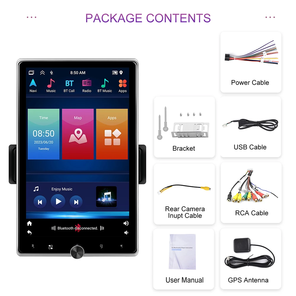 Leekooluu 10.4 "Verticaal Draaibaar Scherm Android 13 Autoradio 1 Din 2 64G Draadloze Carplay Android Auto Gps 1din Multimedia