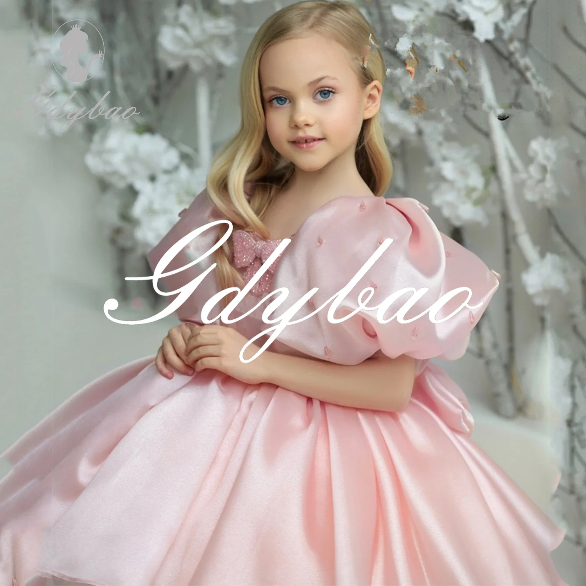 결혼식 파티를위한 꽃의 소녀 드레스 아플리케 비즈 꽃 공주 생일 미인 대회 로브 드 데모아젤 결혼식 행사