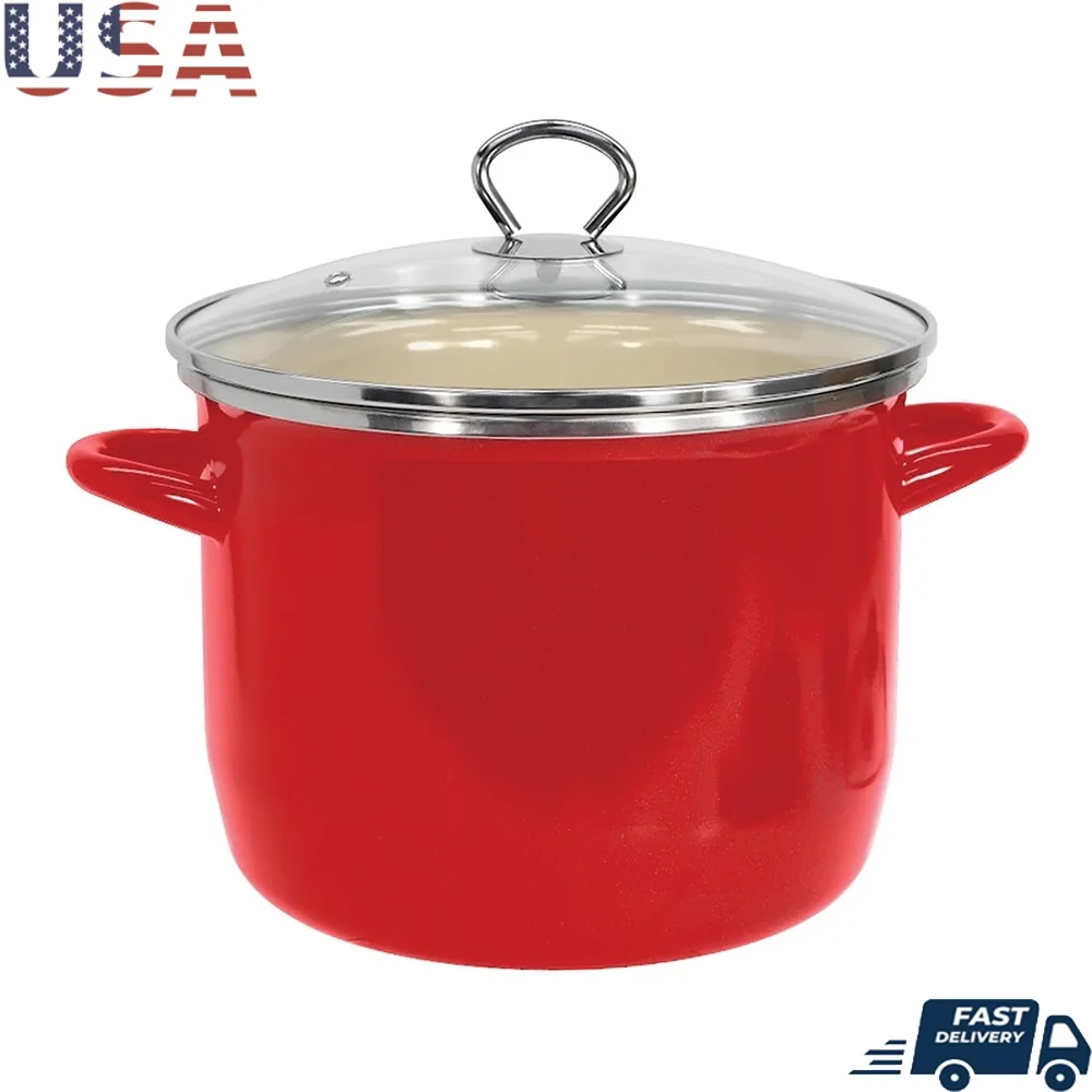 

Кастрюля из эмалированной стали премиум-класса 8Qt со стеклянной крышкой, устойчивая к царапинам, сверхлегкая, с антипригарным покрытием, универсальная, для гриля, плиты, для духовки