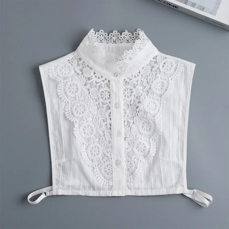 White High Collar Ruffle Detachable Lace Floral Fake Shirt Collar Half Shirt Blouse False Collar For Girl Sweater