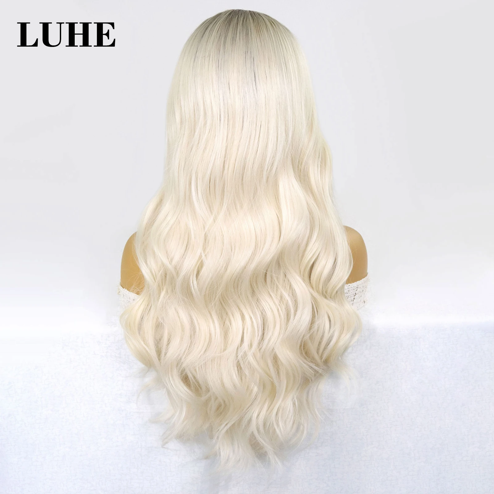 Ombre Platinum Blonde Body Wave Synthetic Hair Wigs 13x3 Lace Front Wigs For Women 30 Inch Dark Root Long Wavy Lace Frontal Wig