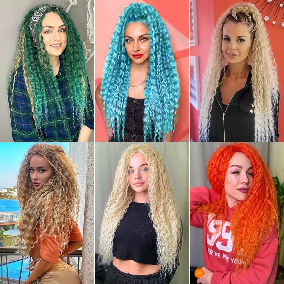 Ariel-extensão do cabelo sintético, onda profunda, crochê, ombre, loira, rosa, ombre, faersa