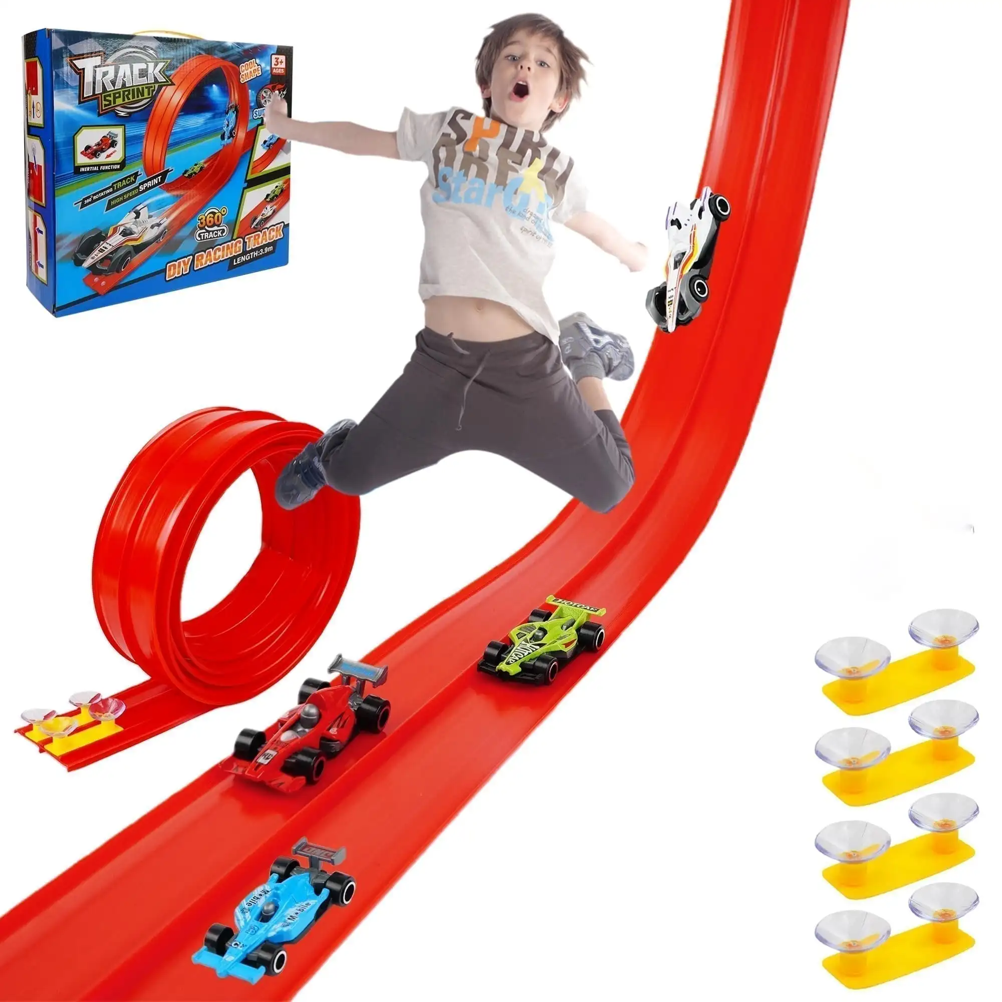 13Ft Flexible Track Toy & Mini Car DIY Competitive Rail Vehicle Game Educational Gift for Children Christmas