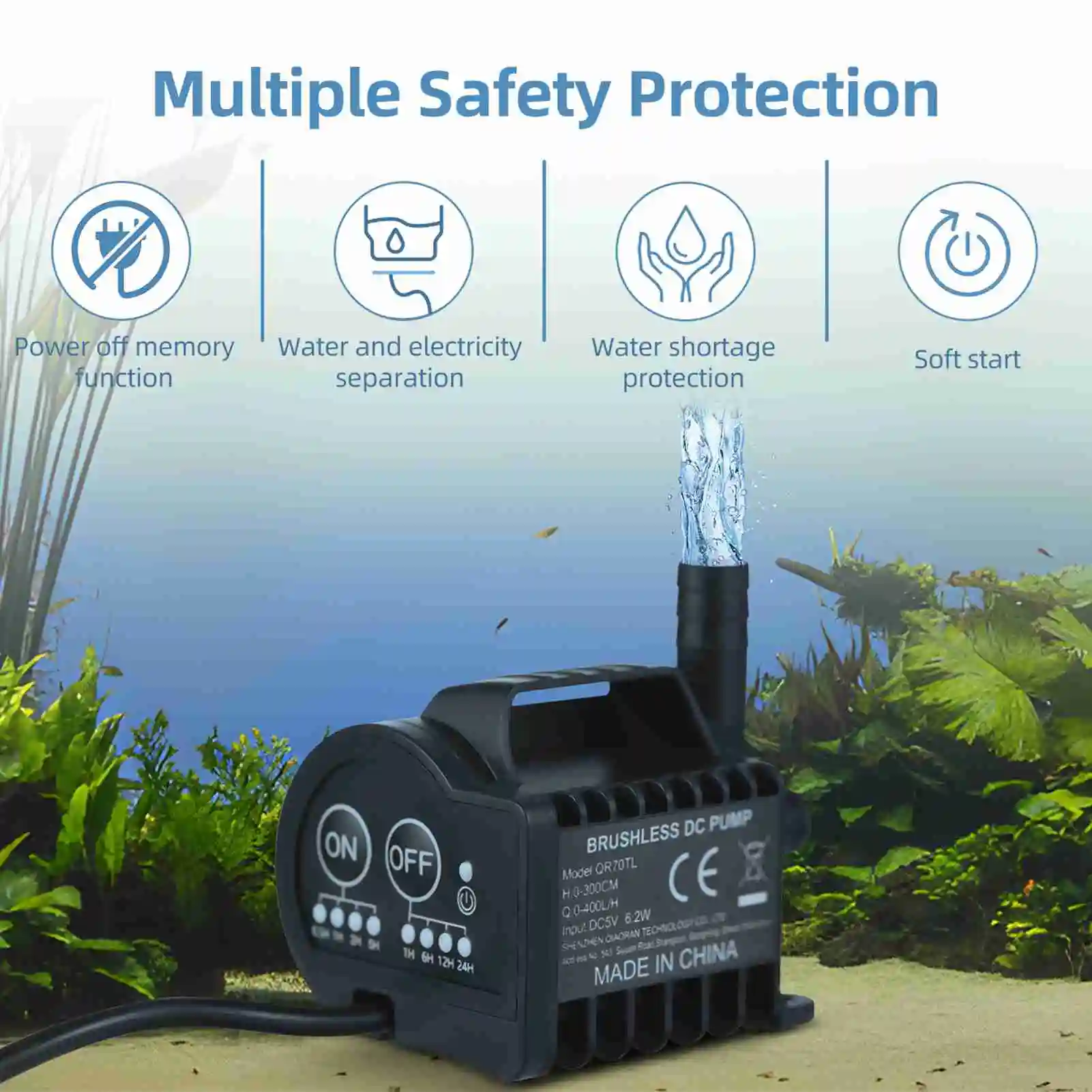 Mini 5V Water Pump with 4 Gear On/Off Timing Acceleration and Deceleration Function For Aquarium Fish Tank Pet Drinking Water
