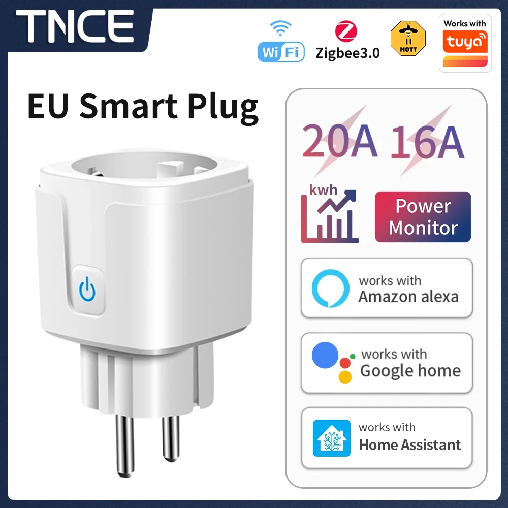 TNCE Tuya 16A/20A WiFi/Zigbee3.0 prise intelligente ue prise intelligente avec fonction de synchronisation de surveillance de l'alimentation fonctionne avec Alexa