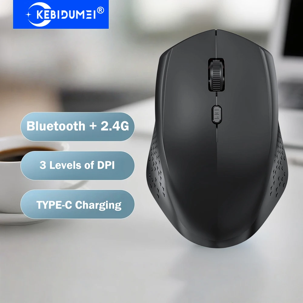 KEBIDUMEI 2.4G Wireless Mouse Dual Mode Bluetooth Rechargeable Mouse Ergonomic Office Silent Mice For PC Laptop Windows MacOS