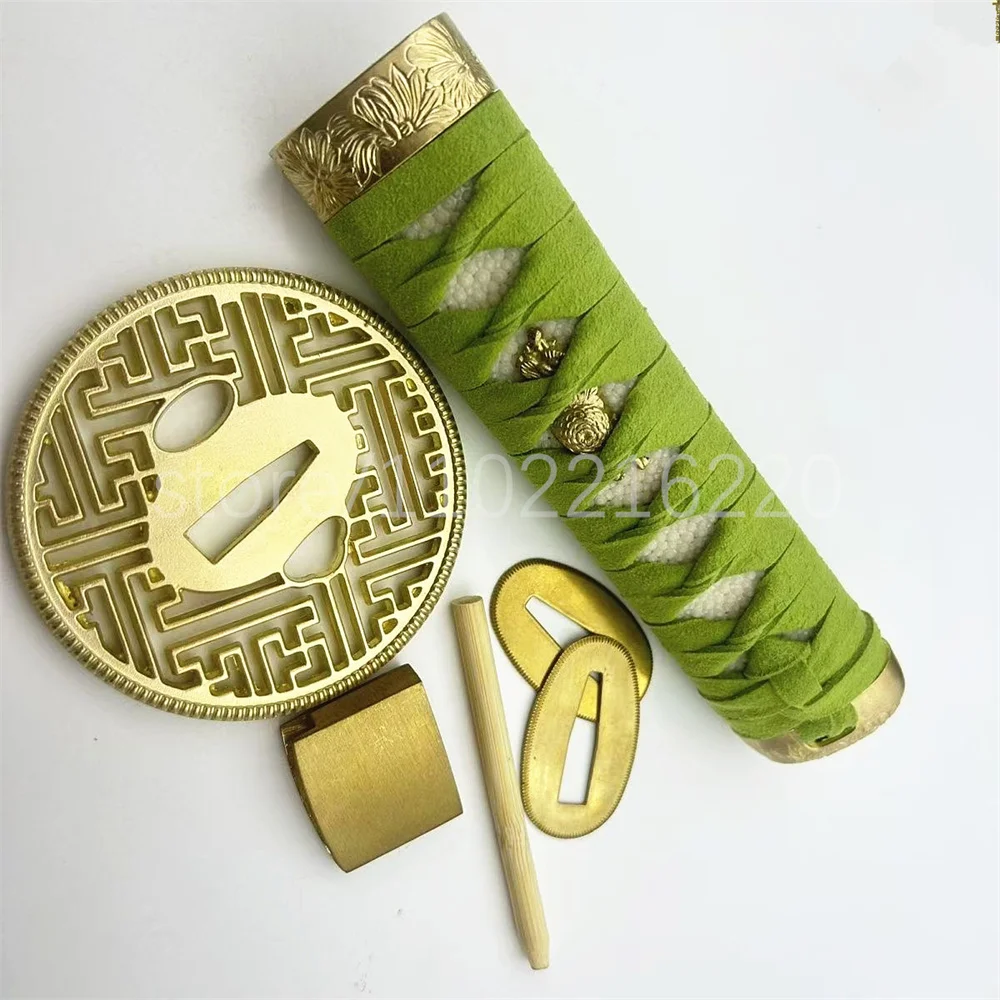 Unique Green Handle Real Rayskin Tsuka Brass Handguard Tsuba Habaki Seppa For Japanese Samurai Katana Tachi Sword Fittings