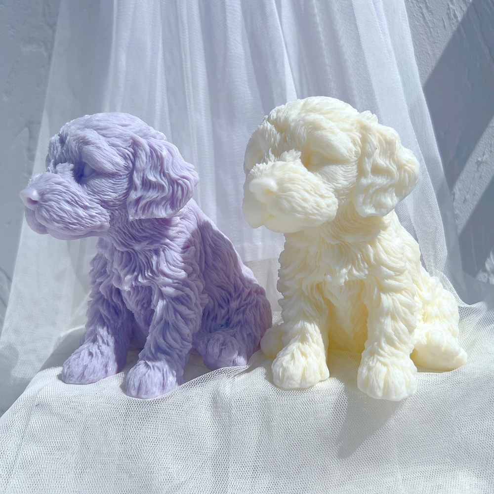 Imagem -02 - Cockapoo Silicone Vela Molde 3d Animal Estátua Bonito Filhotes Molde de Cera de Soja Presente do Amante do Cão Home Decor Moldes