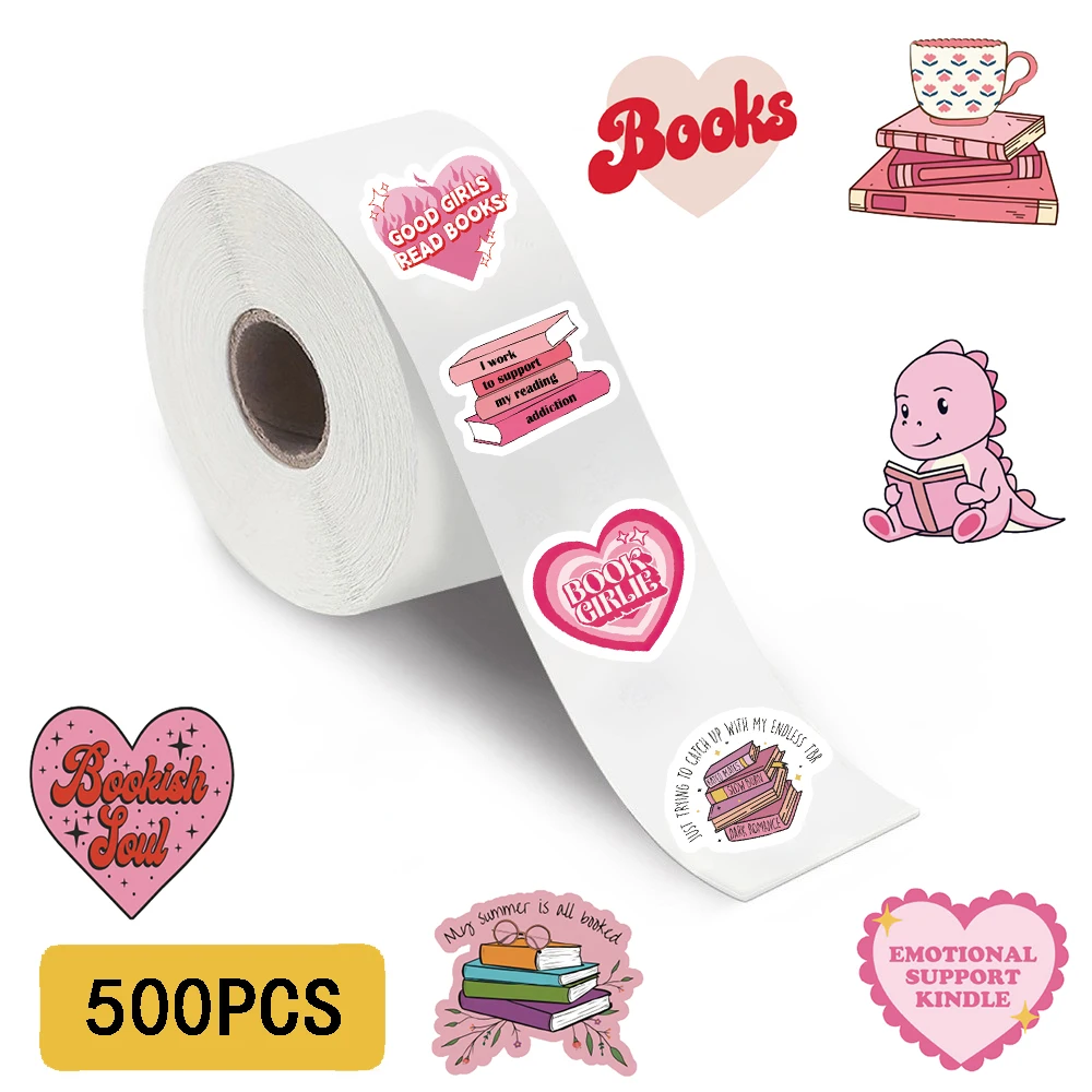 500PCS Cute Pink Reading Book Stickers Decals DIY Gift Paper Laptop Gift Scrapbooking Aesthetic DIY Gifts PVC Scrapbooking Decal