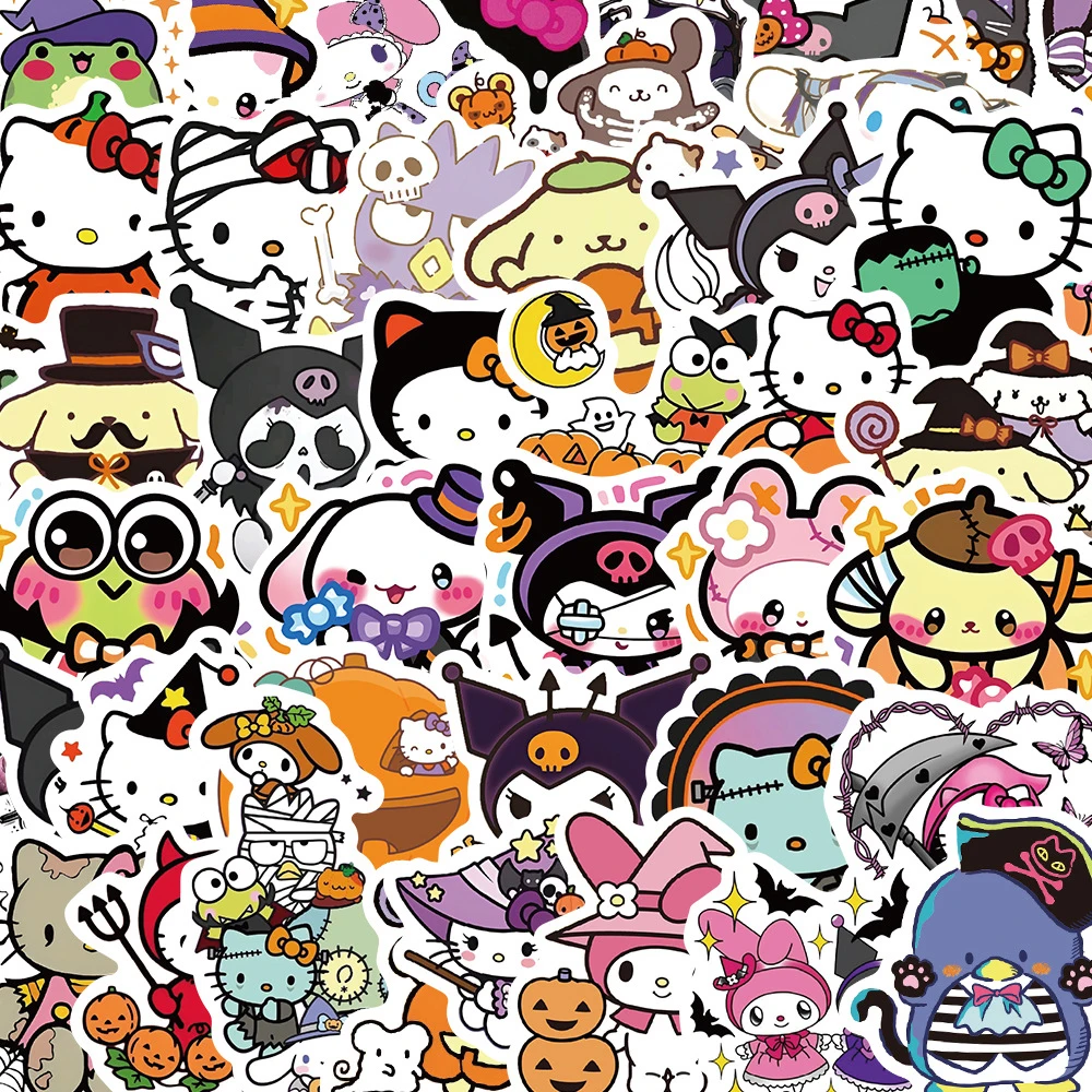 10/30/52PCS Halloween Graffiti Stickers Cute Sanrio Sticker Luggage Laptop Phone Car Bike Cartoon Decals Helllo Kitty Kuromi Toy