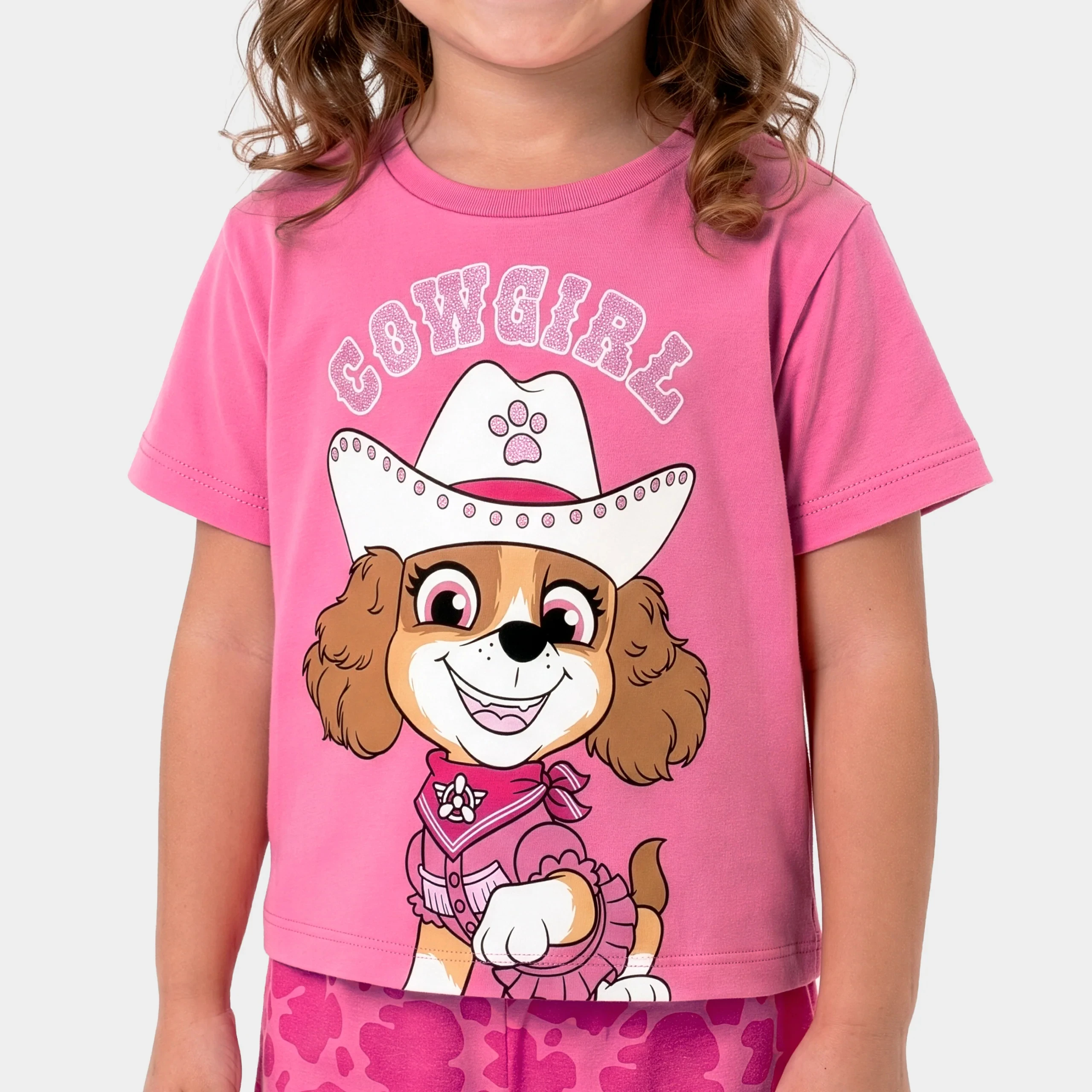 Cute Paw Patrol Skye Cowgirl Kids T‑Shirt Girls Cartoon Dog Cowboy Hat Print Cotton Short Sleeve Children Summer Casual Clothing