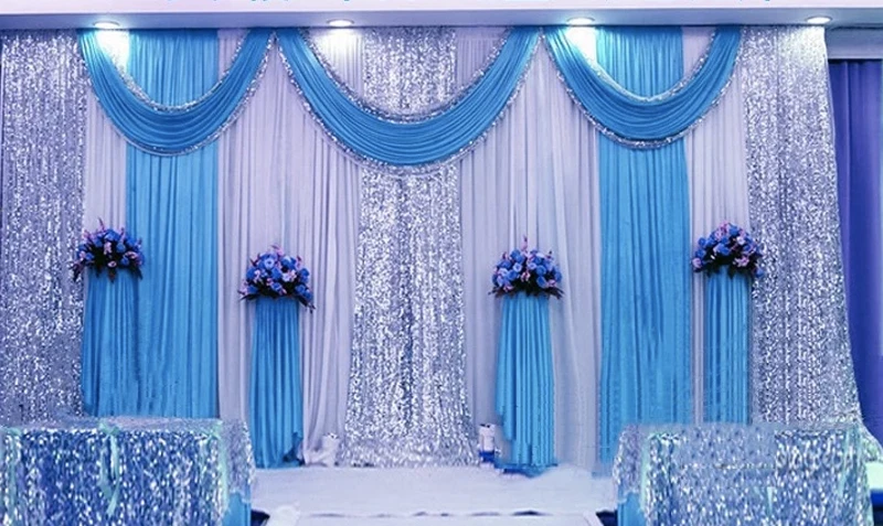 Imagem -05 - Oferta Especial 10ftx10ft Sequin Casamento Pano de Fundo Cortina com Swag Pano de Fundo Decoração do Casamento Romântico Gelo Seda Cortinas Palco