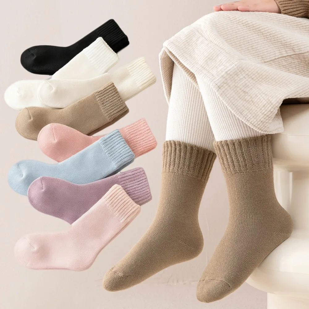 Winter Warm Thick Wool Baby Kids Soft Cotton Socks for Boys Girls Simple Solid Color Plush Children Thermal Knee High Socks