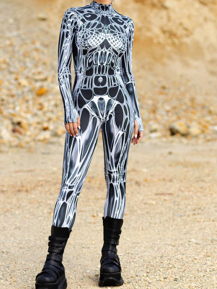Halloween Seksowne Kobiety Body Rajstopy Kolorowy Wzór Fal Slim Fit Role Play Cosplay Rave Party Maskarada Stroje Kombinezony