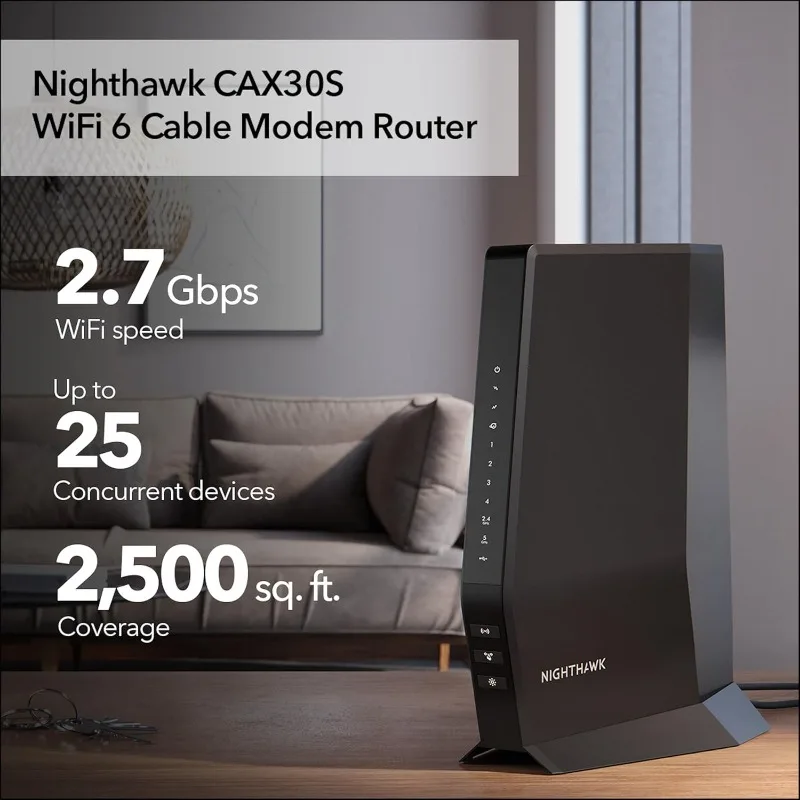 Nighthawk Modem Router Combo (CAX30S) DOCSIS 3.1 Cable Modem and WiFi 6 Router - AX6000 6.0 Gbps - Compatible