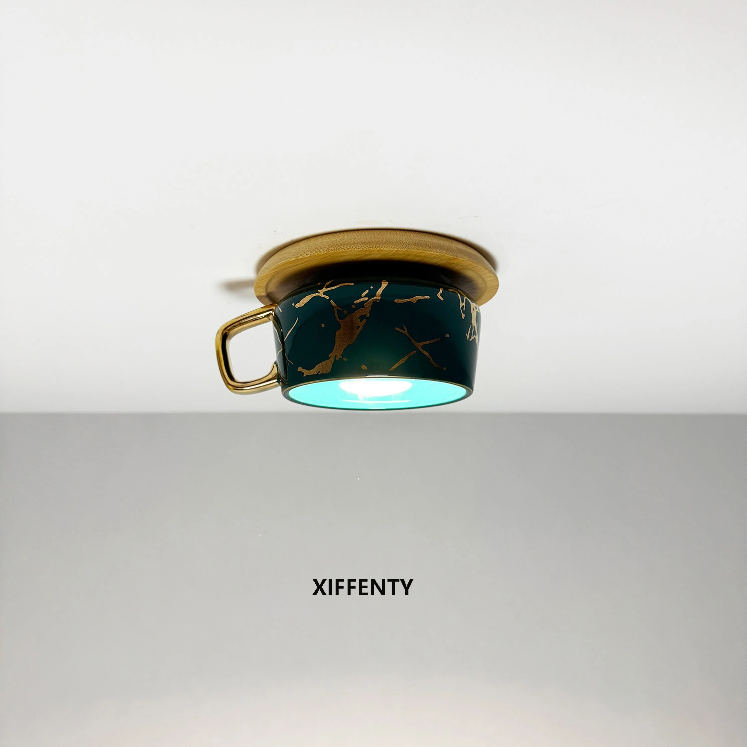 Creative teacup ceiling light LED indoor dessert shop decorative entrance light green marble pattern embedded downlight