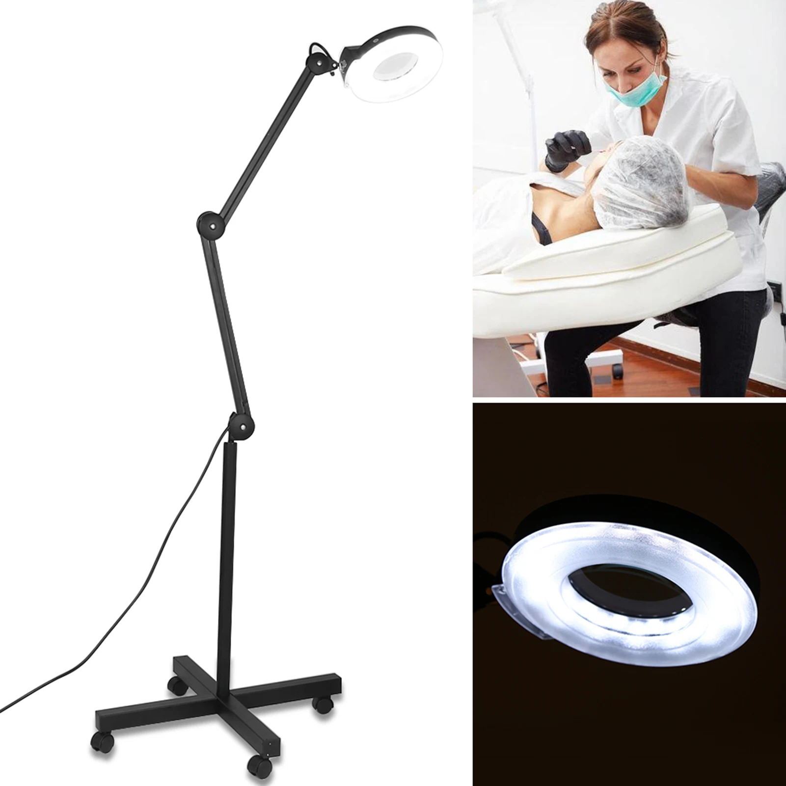 Iluminado lâmpada ampliada suporte da lâmpada de ampliação beleza maquiagem cosmética tatuagem 5x ampliação iluminada lupa luz chão lâmpada led