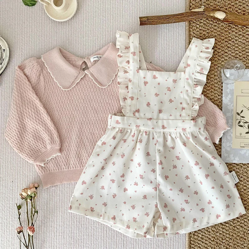 

Summer Newborn Jumpsuits Pink New Korean Style Toddlers Girls Printed Bodysuits Shorts Ruffles Sleeveless Baby Kids Jumpsuits