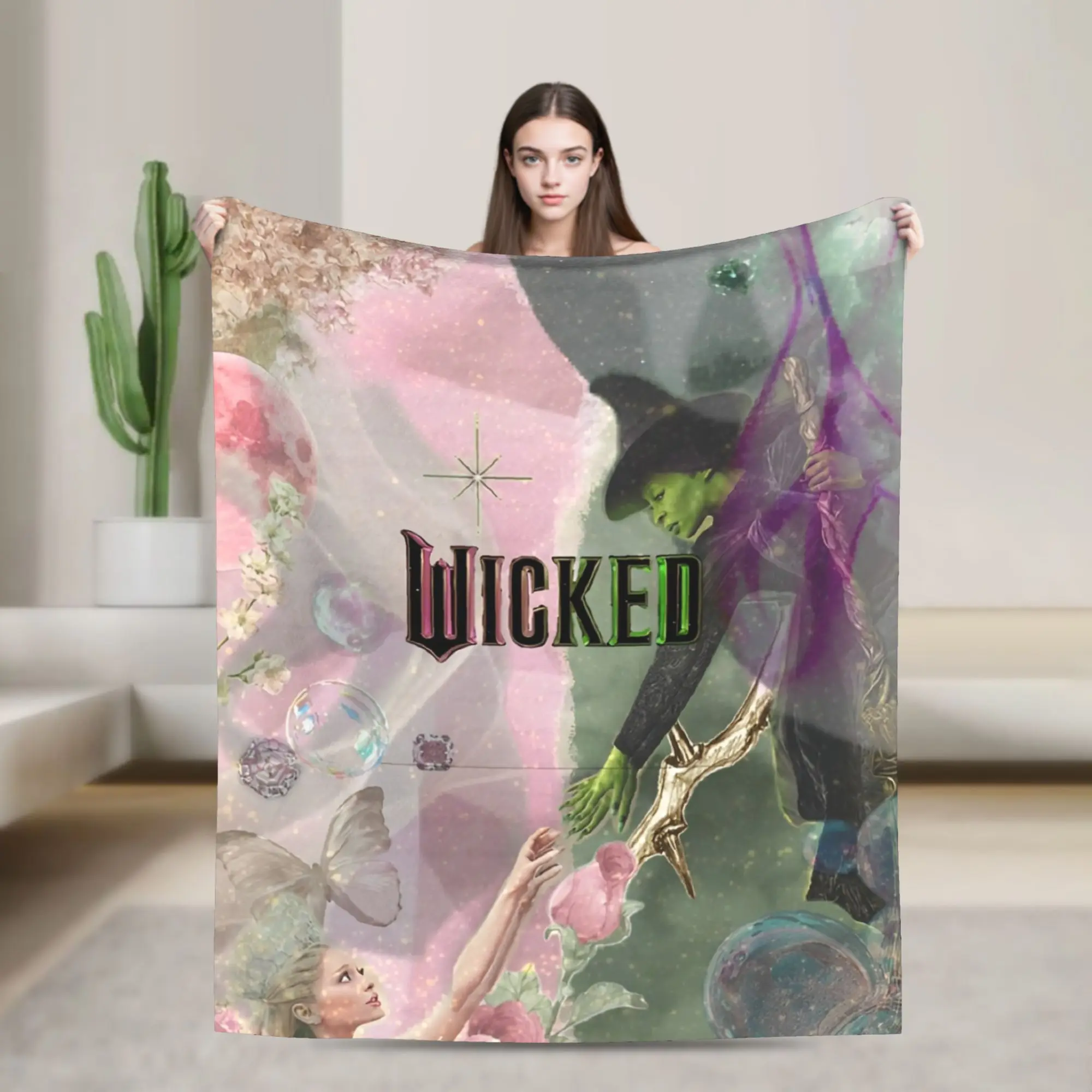 Wicked Elphaba & Glinda Tonal  Blanket Quality Warm  Throw Blanket Winter Travel Outdoor Graphic Bedspread