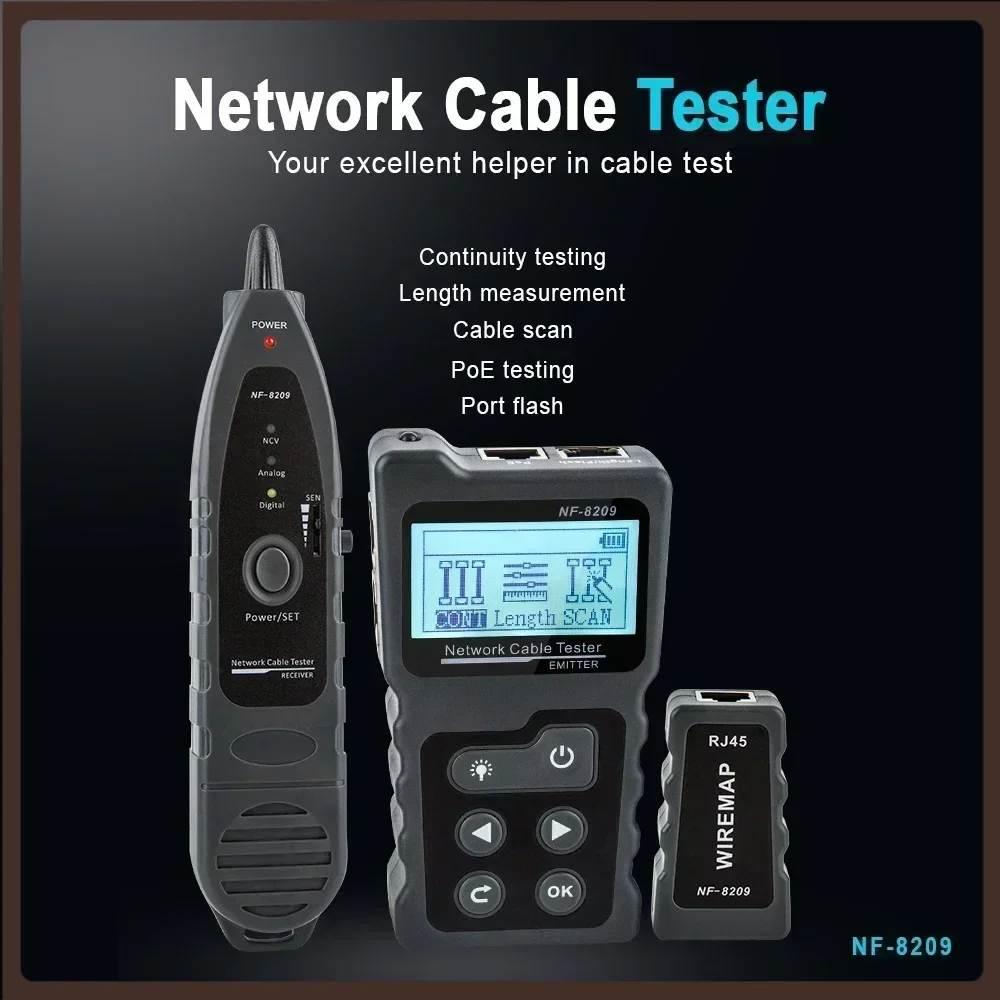 

NEW HOT FANYUE NF-8209 Cable Tracker Lan Display Measure Tester Network Tools LCD Display Measure Length Wiremap Tester with Fla