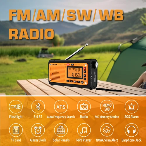 Imagen 2 del producto XHDATA D-608WB Radio meteorológica de manivela de emergencia Radio portátil de alerta FM/AM/SW/NOAA con cargador de teléfono, Bluetooth, funciona con batería