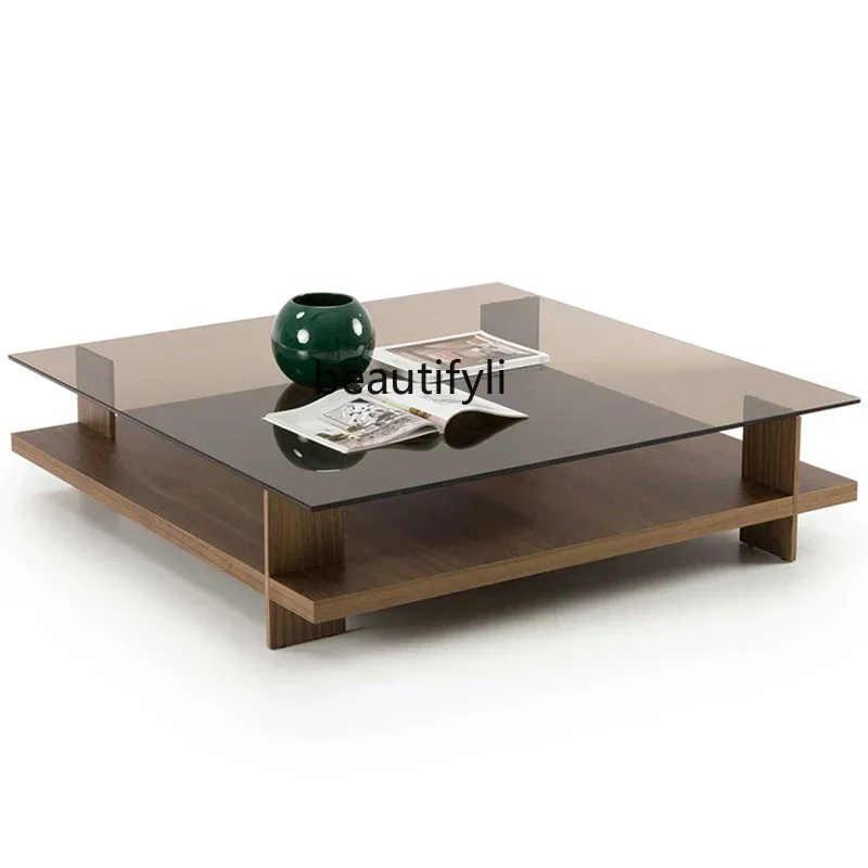 

xx1Nordic retro solid wood coffee table medieval glass tea table household light luxury square tea table