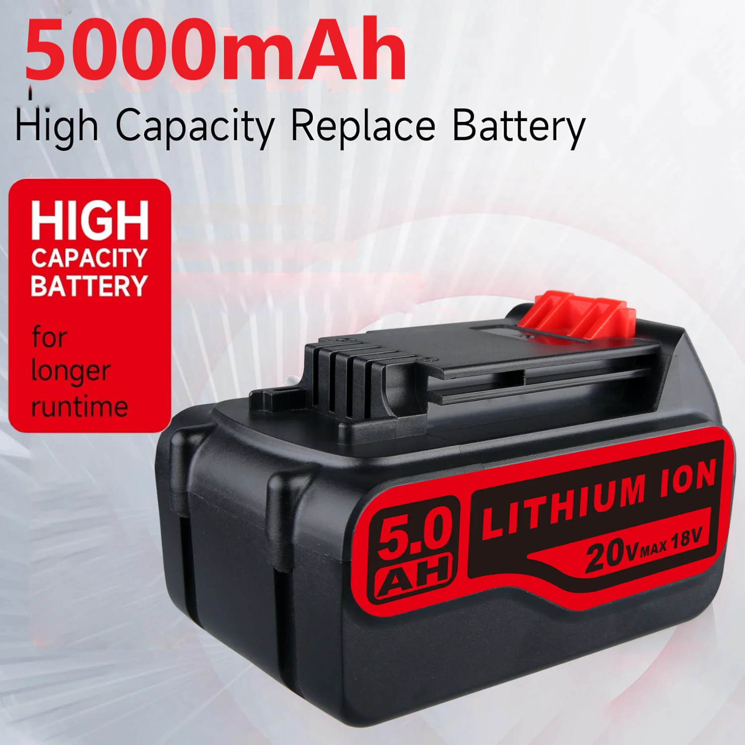 แบตเตอรี่ 1/2/4 ชิ้น 5.0Ah LB2X4020 ใช้แทนแบตเตอรี่ Black & Decker 20V Li-ion รุ่น LBX20 LBXR2020-OPE LBXR20B-2 LBX4020 LST220 สำหรับเครื่องมือไฟฟ้า