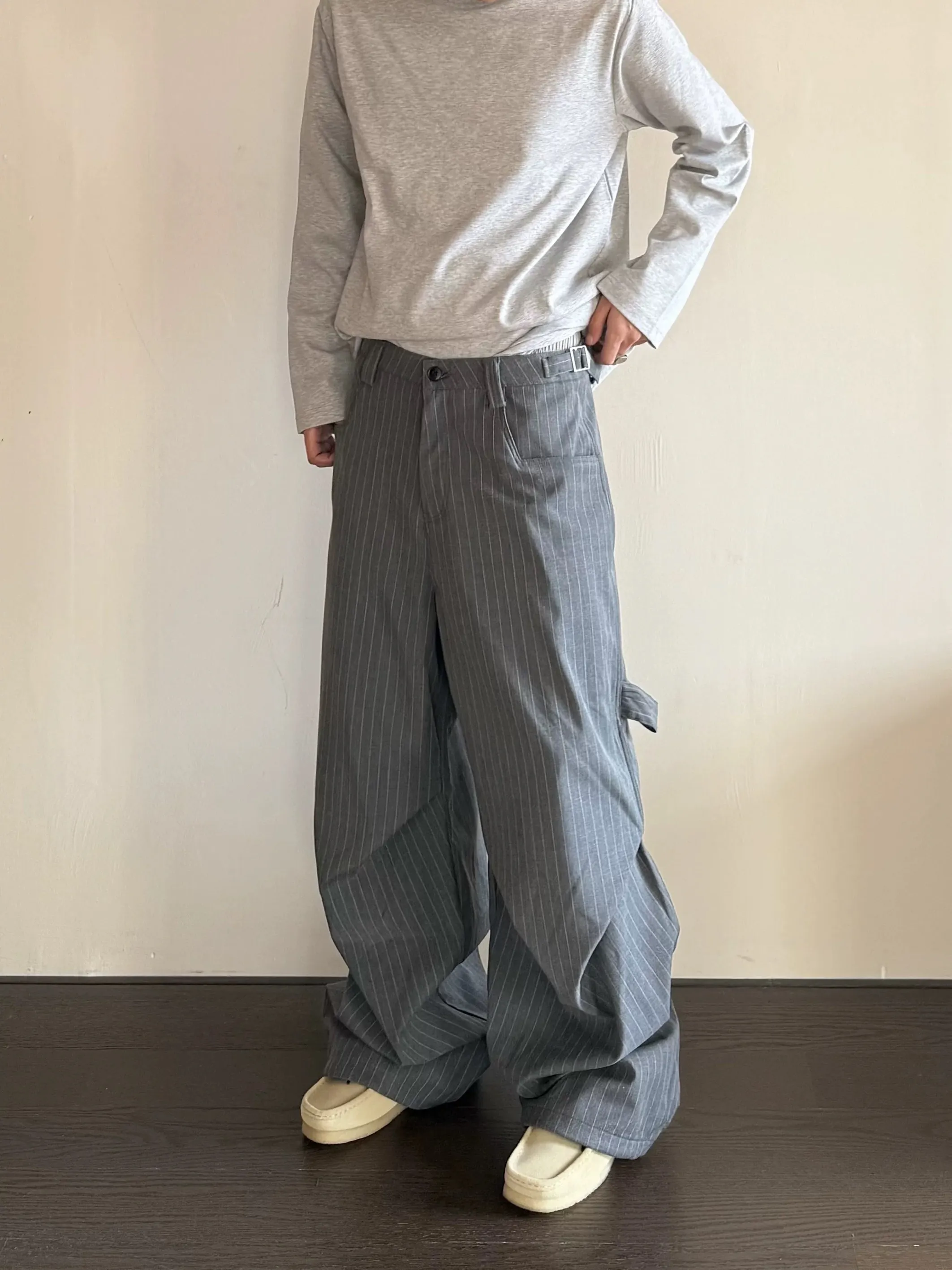 

Мужские повседневные плиссированные широкие брюки в американском стиле ретро, свободный крой, летние брюки из полиэфирного волокна на молнии со средней талией