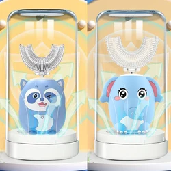 U-shaped Electric Toothbrush Rechargeable for Children Kids Cartoon 360Degrees Automatic Silicone Tooth Brushes Smart Timer IPX7