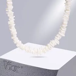 Vnox Irregular Shell Necklaces for Women Men, Bohemia Ethinic Natural Square Shell Beaded Chain Necklace, Summer Holiday Choker